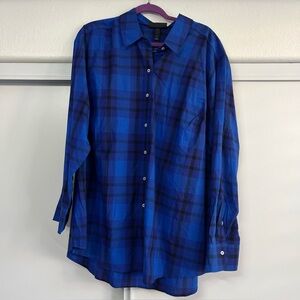 Lane Bryant Women’s Cobalt Blue Long Sleeve Flannel Plaid Button Down Shirt 24